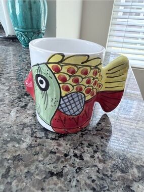 Vintage Vietri Hand-Painted Ceramic Kissing Fish Mug